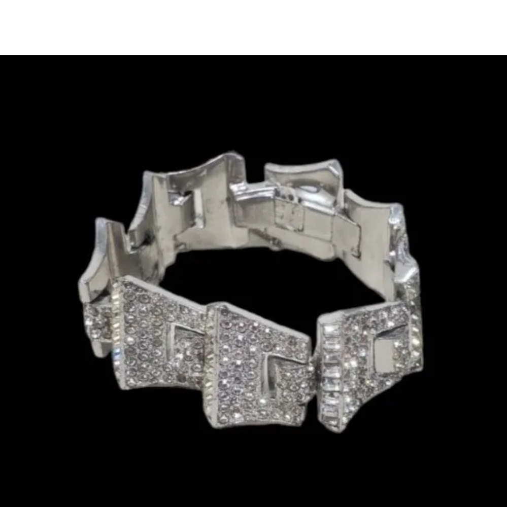 Vintage JOMAZ Joseph Mazer Art Deco Rhinestone Silver Rhodium Plated Bracelet - Picture 5 of 8
